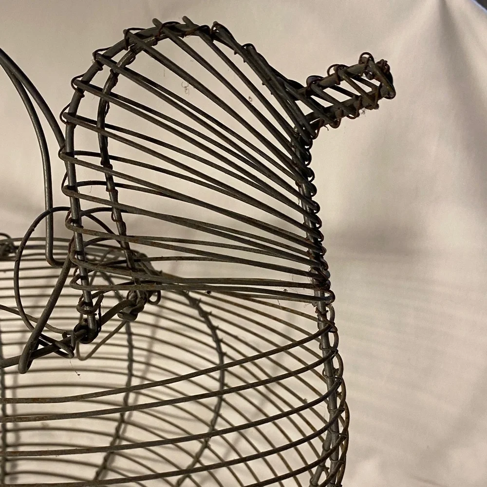Vintage Chicken Shaped Wire Egg Basket